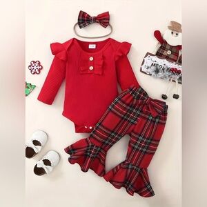 Toddler Baby Girls Long Sleeve Ruffle Romper Top And Pants Set -size 6-12 months
